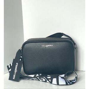 Karl Lagerfeld Paris Maybelle Camera Crossbody Bag Black Double Zip